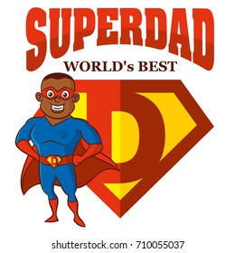 Superdad the best Super hero African-American man Cartoon character Isolated Vector illustration