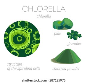 Superfood chrorella. Vector set