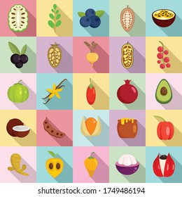 Superfood icons set. Flat set of superfood vector icons for web design