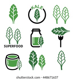 Superfood - kale leaves vector green icons set 