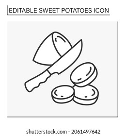  Superfood line icon. Sliced sweet potato for vegetable salad. Vegetarian food.Food concept. Isolated vector illustration. Editable stroke