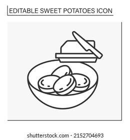  Superfood Line Icon. Sweet Potato Salad With Butter. Vegetarian Food.Food Concept. Isolated Vector Illustration. Editable Stroke