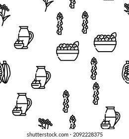 Superfood Natural And Vitamin Vector Seamless Pattern Thin Line Illustration
