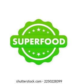 Superfood stamp. Round label or icon. Superfood sign, label. Healthy food. Vector illustration