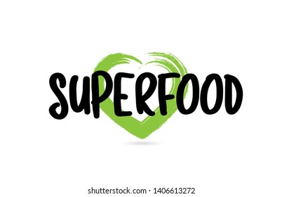 superfood text word with green love heart shape suitable for icon, badge or typography logo design