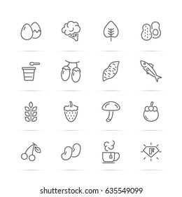 superfood vector line icons, minimal pictogram design, editable stroke for any resolution