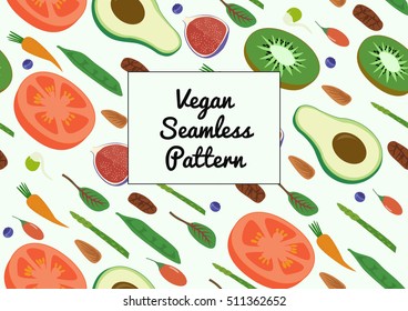 Superfood Vegan Eco Organic Raw Vegetables and Fruits Seamless Diagonal Pattern. Flat Lay Vector Illustration Vegetarian Bio Fresh Market Farm Shop