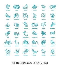 Iconos vectoriales de línea de superalimentos. Superalimentos orgánicos