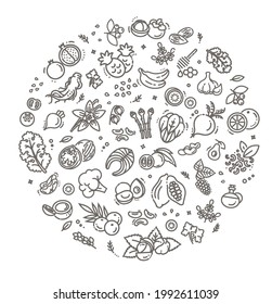 Superfoods line vector icons. Organic superfoods