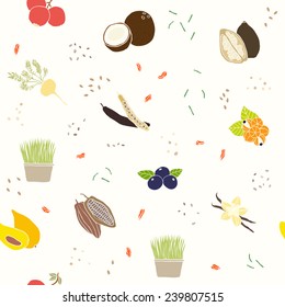 Superfoods pattern. Vector EPS 10 hand drawn seamless pattern.