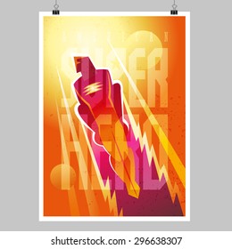 Superhero In Action. Flying Figure. Poster Layout