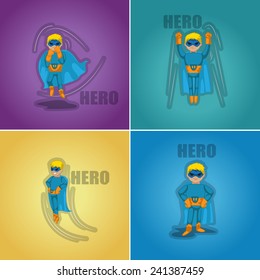 Superhero In Action Set - Isolated On Background - Vector Illustration, Graphic Design, Editable For Your Design 