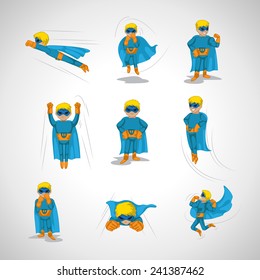 Superhero In Action Set - Isolated On Background - Vector Illustration, Graphic Design, Editable For Your Design 