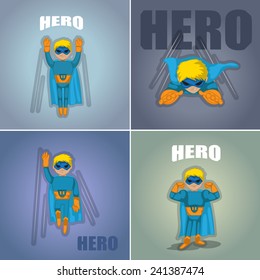 Superhero In Action Set - Isolated On Background - Vector Illustration, Graphic Design, Editable For Your Design 