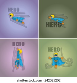 Superhero In Action Set - Isolated On Background - Vector Illustration, Graphic Design, Editable For Your Design