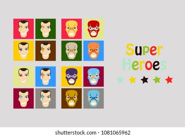 Superhero actions icon set in cartoon colored style different poses vector illustration