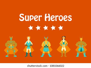 Superhero actions icon set in cartoon colored style different poses vector illustration