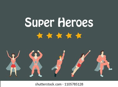 Superhero actions icon set in cartoon colored style different poses vector illustration