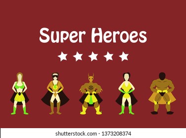 Superhero actions icon set in cartoon colored style different poses vector illustration