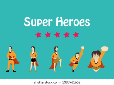 Superhero actions icon set in cartoon colored style different poses vector illustration