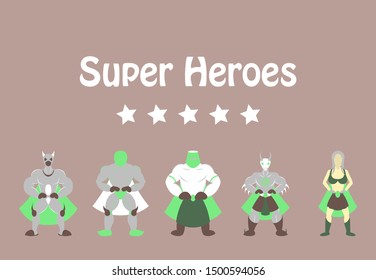 Superhero actions icon set in cartoon colored style different poses vector illustration