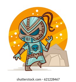 Superhero Alien Sticker Vector Illustration
