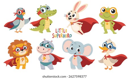 Superhero animals set. Cute cartoon characters. Children's illustration on white background