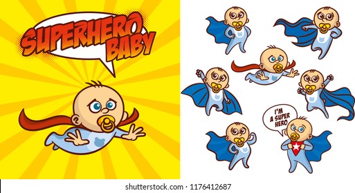 Superhero Baby boy Cartoon character Vector illustration