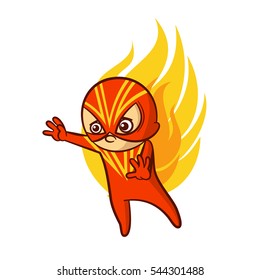 Superhero Baby Boy Fire Sticker Vector Illustration