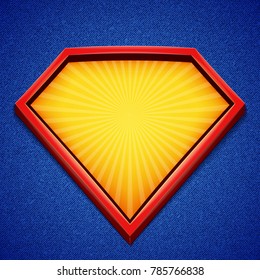 Superhero Background. Superhero Logo Template. Red, Yellow Frame With Divergent Rays On Blue Backdrop. Vector Illustration.