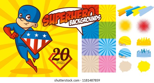 Superhero Background set Super hero character Vector