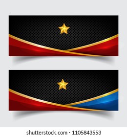 Superhero banner themes design for web. Can apply for header banner layout. With red blue and star button