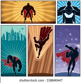 Superhero Banners 2: Set of 5 superhero banners. No transparency and gradients used.