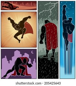 Superhero Banners 3: Set of 5 superhero banners. No transparency and gradients used. 