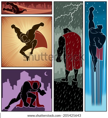 Superhero Banners 3: Set of 5 superhero banners. No transparency and gradients used. 