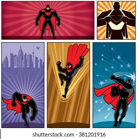 Superhero Banners 5: Set of 5 superhero banners. No transparency or gradients used.
