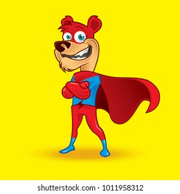Superhero Bear Character Doing Some Steady Poses. Animal Vector Illustration