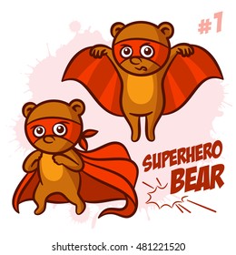 Superhero Bear Vector Illustration Set