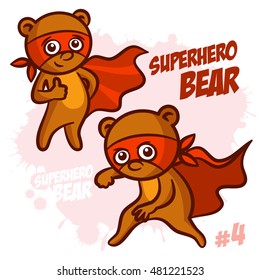 Superhero Bear Vector Illustration Set
