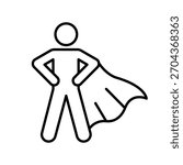 Superhero black line icon set. People icons proud man, pose brave person with cape, strong hero, super power, man power, National Heroes Day, symbol vector illustration on white background.