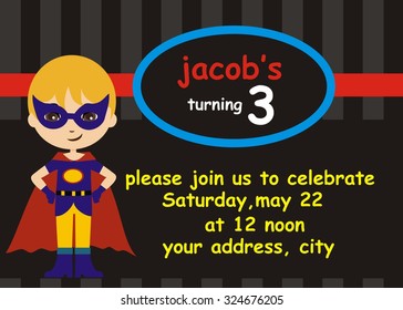 Superhero boy Birthday Invitation, superhero theme