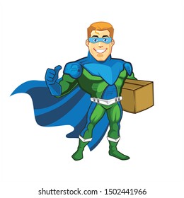 Superhero boy with brown box