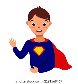 Superhero boy character vector illustration isolated on white background. Super hero boy person, colorful cartoon party costume. 