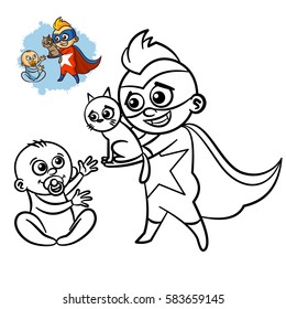 Superhero Boy Coloring Book. Comic character isolated on white background Vector Illustration