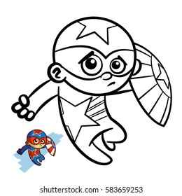 Superhero Boy Coloring Book. Comic character isolated on white background Vector Illustration