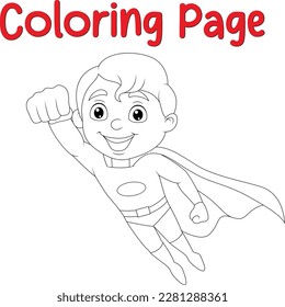 superhero boy flying coloring page for kids