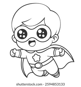 Superhero boy flying with great enthusiasm, for coloring