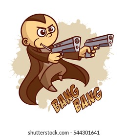 Superhero Boy Gun Sticker Vector Illustration