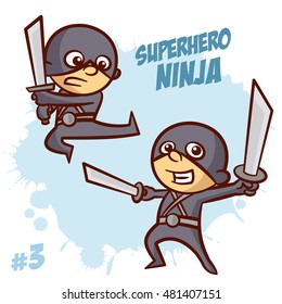 Superhero Boy Ninja Kid Vector Illustration Set