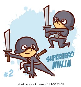 Superhero Boy Ninja Kid Vector Illustration Set
